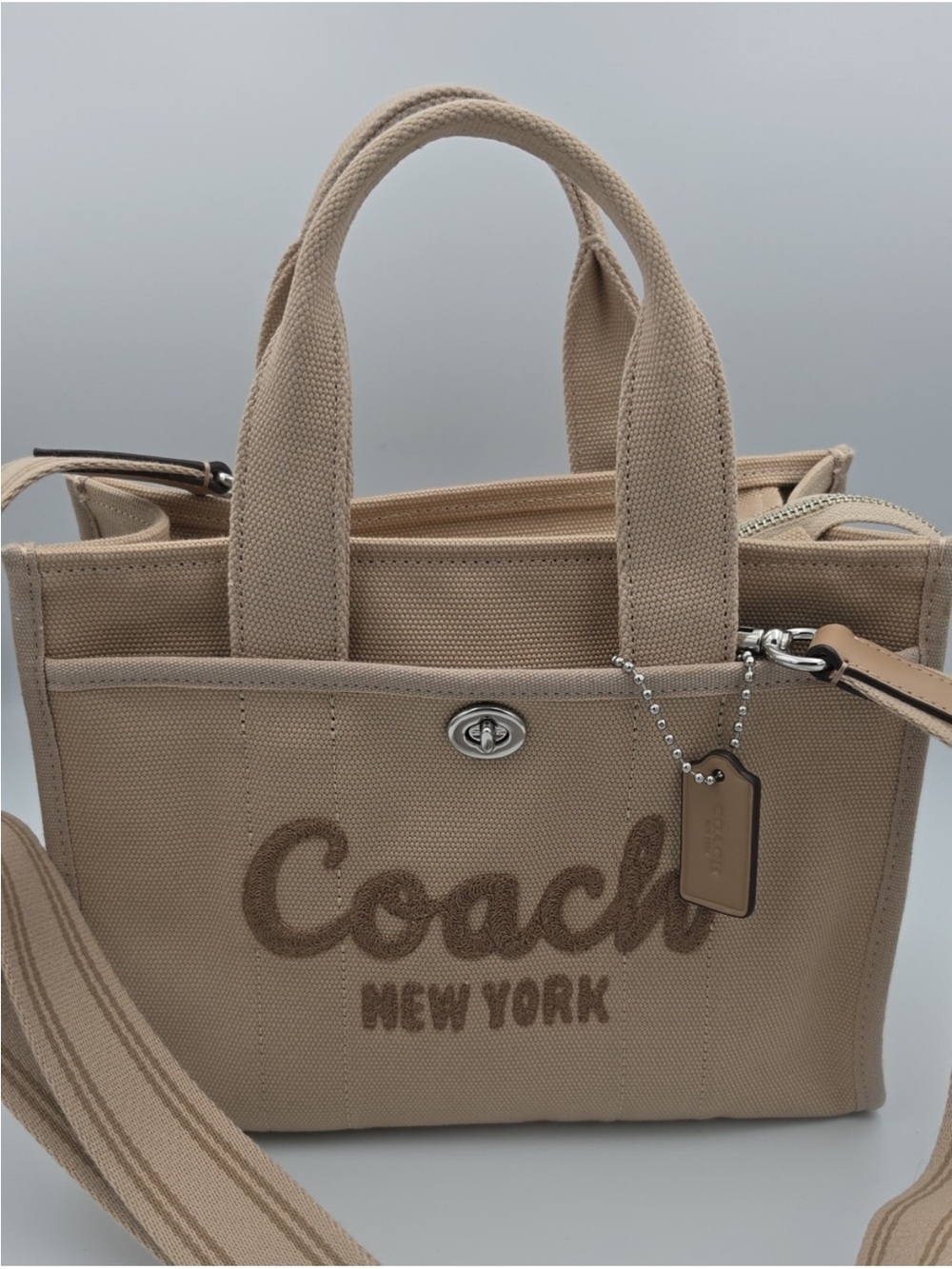 Coach Beige Canvas Mini Tote with Logo Patch